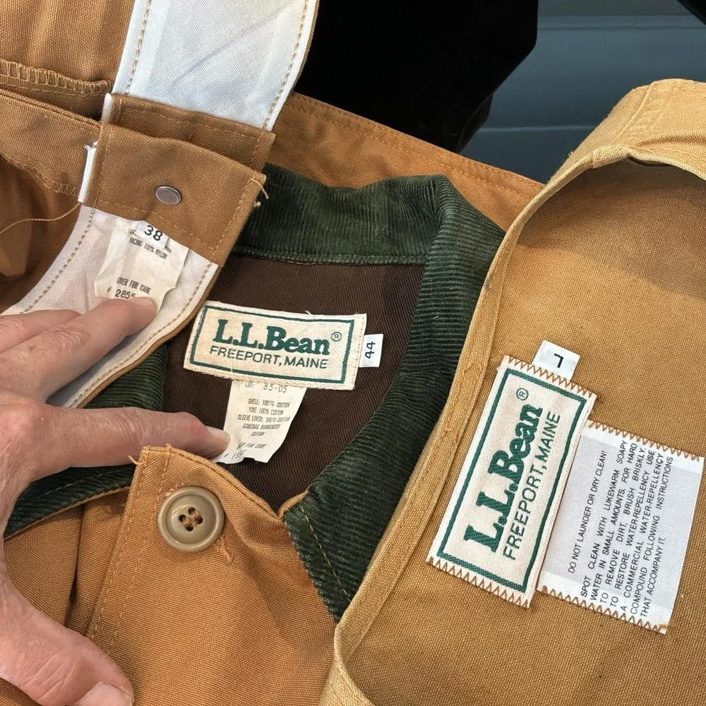 VTG LL Bean Hunting Jacket 44 Pants 38 Vest‎ L Barn Chore Game Pockets